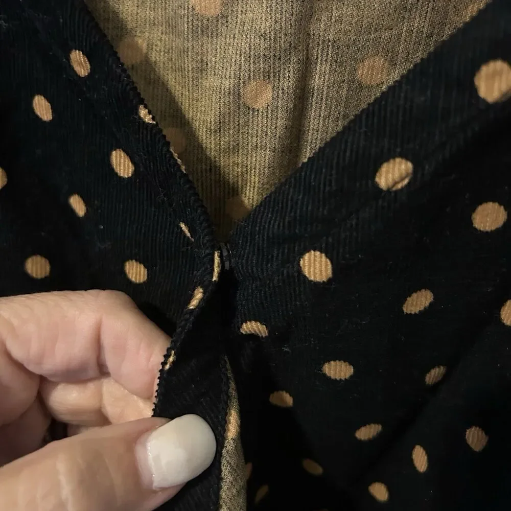 Madewell Top Womens Size XXS Corduroy Puff Sleeve Black Tan Polka Dot Romantic